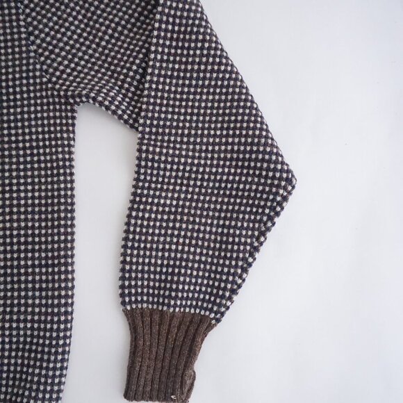 Vintage Damo Brown Micro Check Knit Textured Crewneck Pullover Sweater Neutral M - Picture 4 of 9